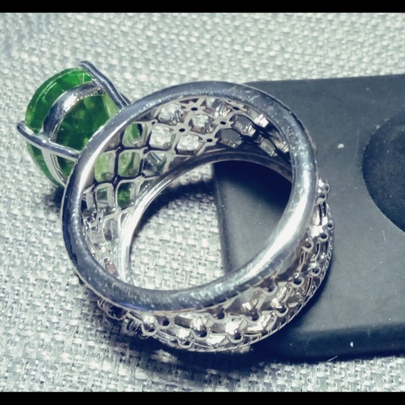 NEW CHARTREUSE QUARTZ THAI BLACK SPINEL RING PLATINUM OVER STERLING SILVER SZ 8 - Picture 3 of 16